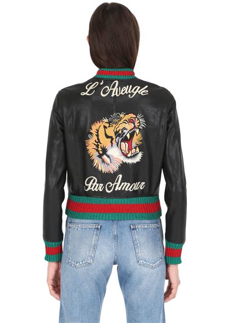 gucci long jacket leather for women|gucci tiger leather jacket.